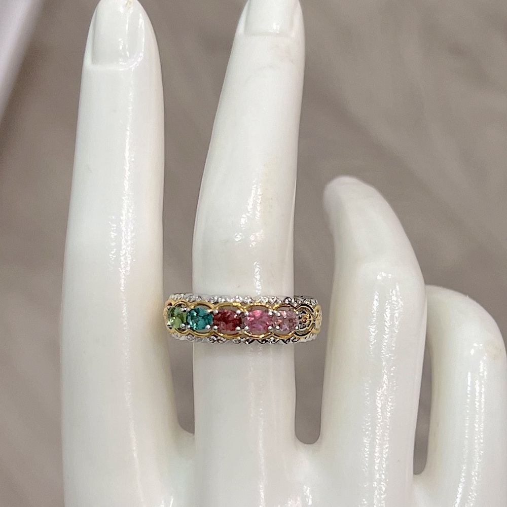 LIMITED EDITION NUMBERED Sterling Silver Multi Tourmaline Gemstone Band Ring - Picture 2 of 12